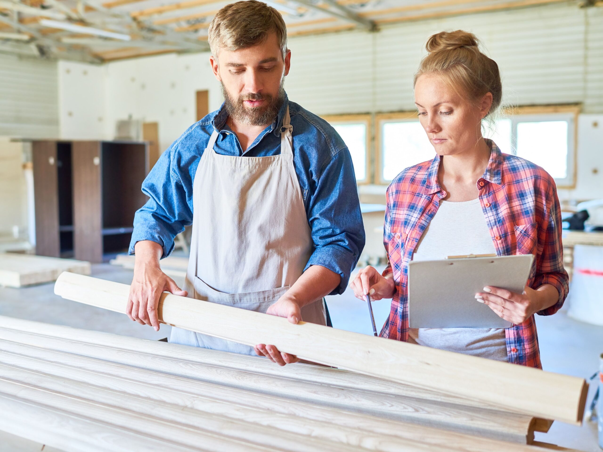 Carpenters in workshop