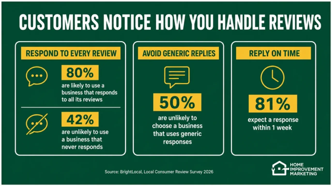 Infographic illustrating customer review response statistics and impact on hiring decisions